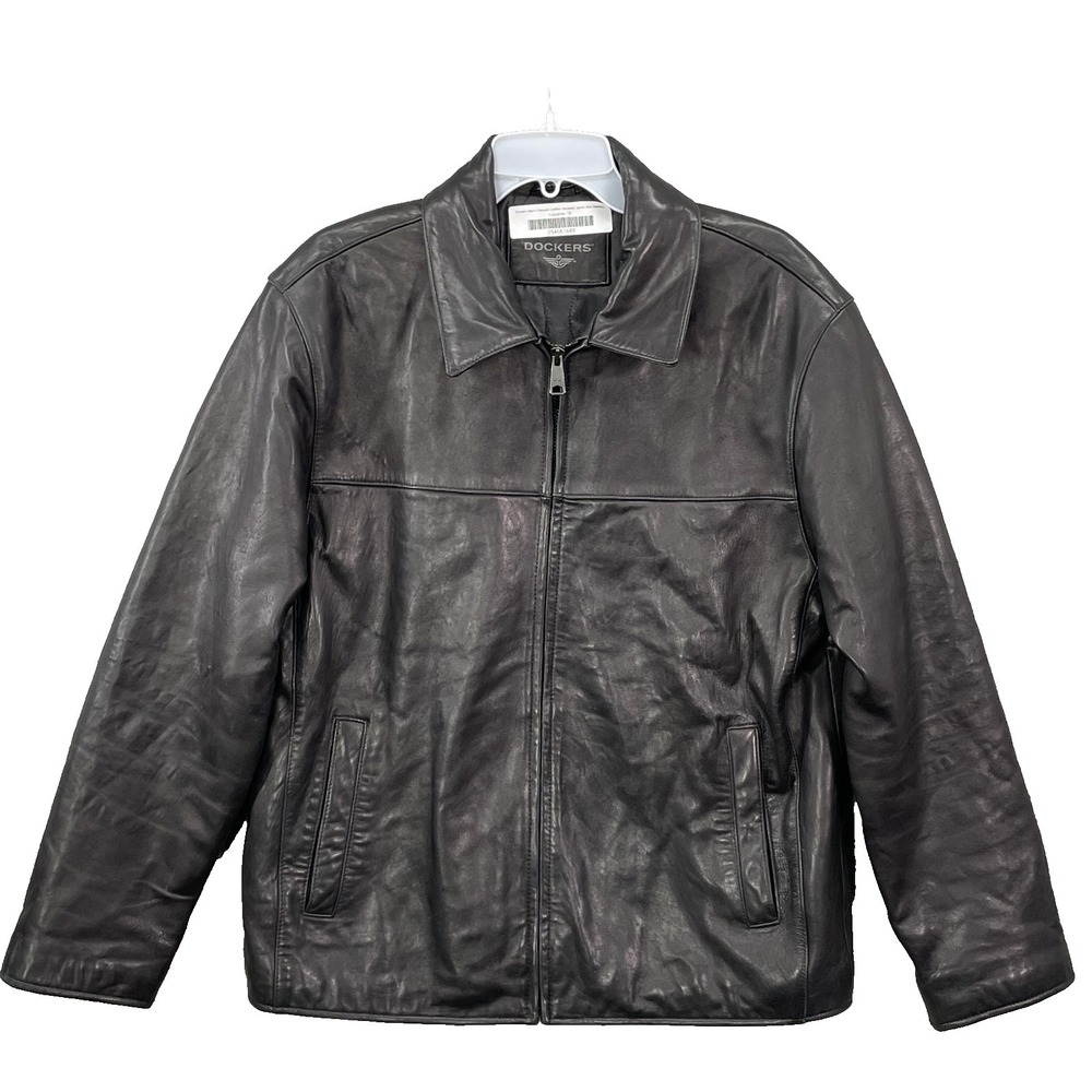 Dockers 100% Leather Jacket Medium Tobacco‎ Brown Insulated Moto Biker Workwear